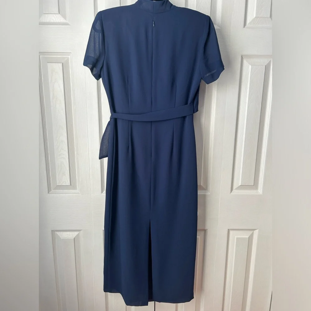 NWT vintage navy blue floral beaded maxi wrap dress - 6 petite